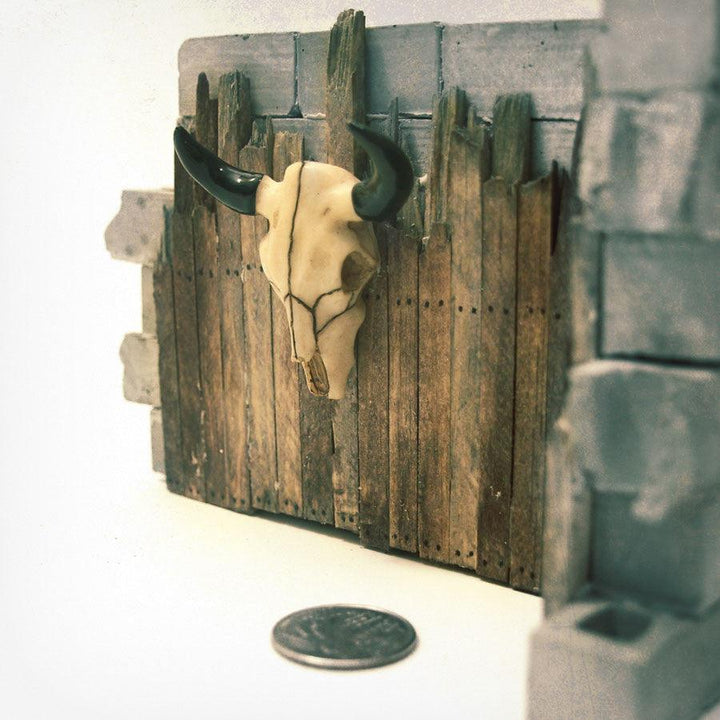 Making a Distressed Miniature Wall with Hanging Buffalo Skull - Mini Materials