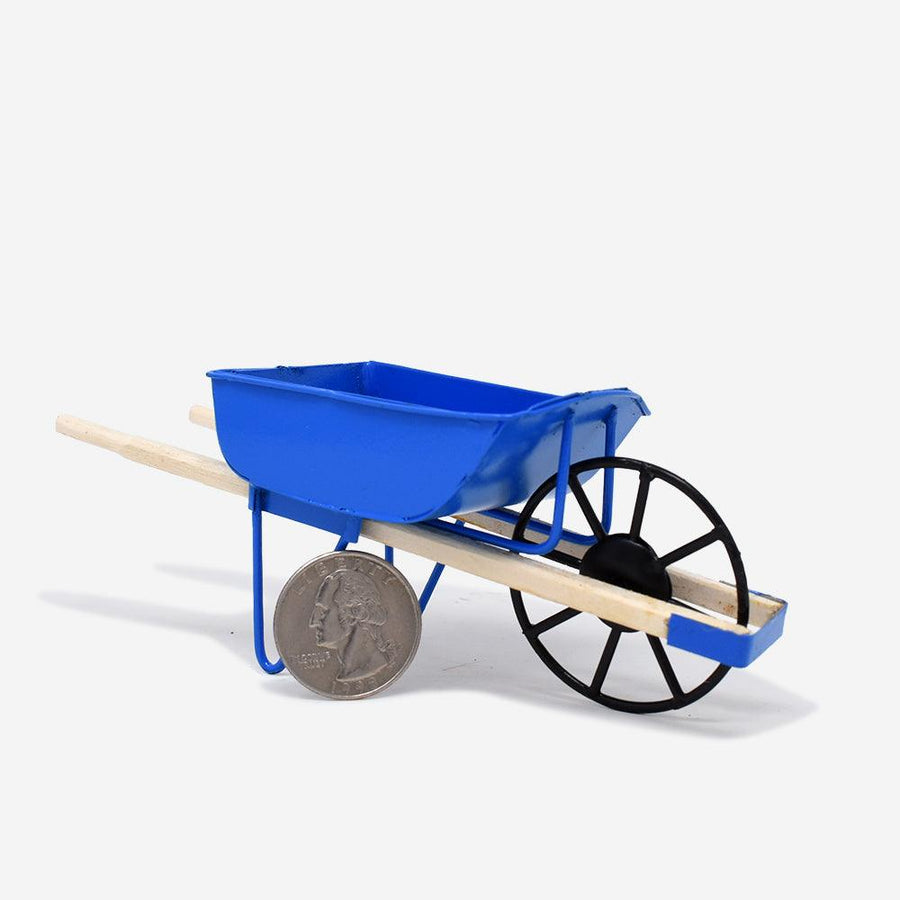 1:12 Scale Blue Metal Wheelbarrow - Mini Materials