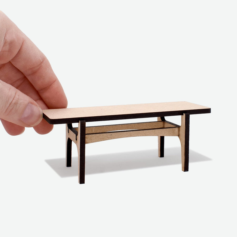 1:12 Scale Mini Mid-Century Modern Coffee Table (Unfinished) - Mini Materials
