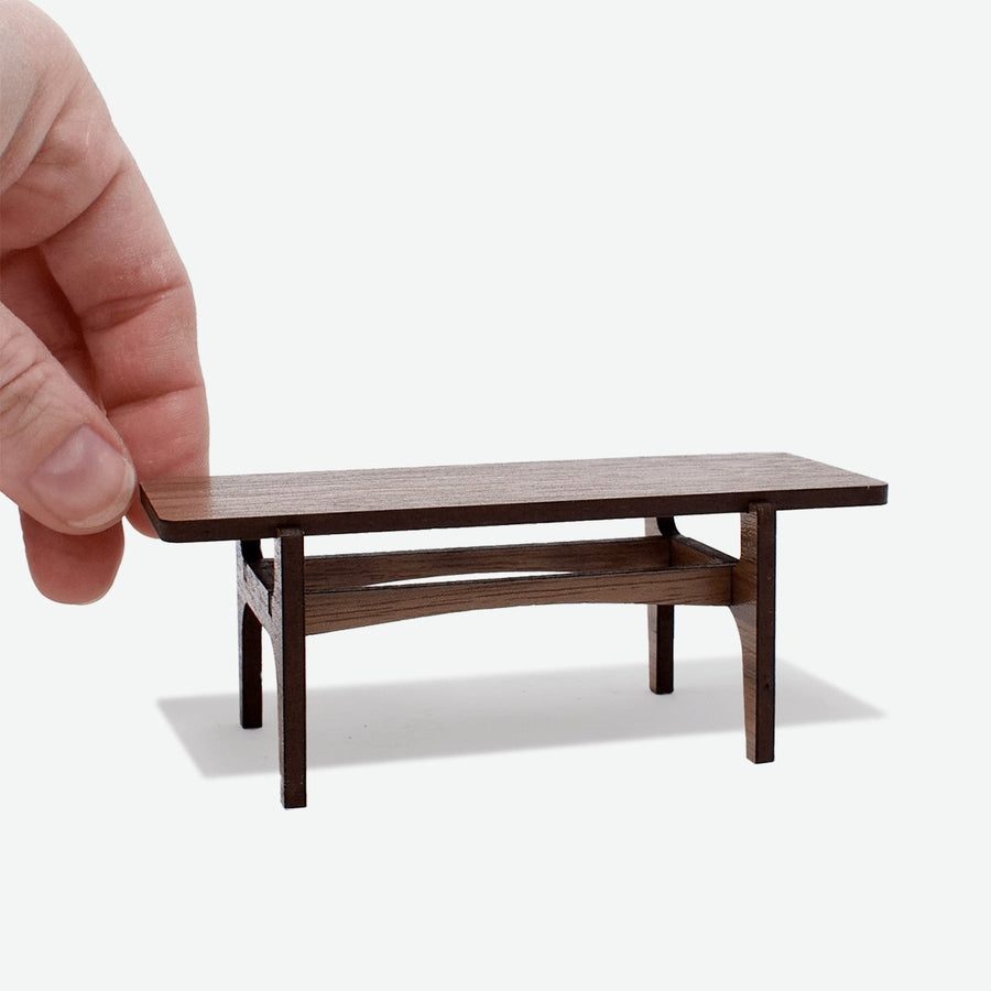 1:12 Scale Mini Mid-Century Modern Coffee Table (Walnut) - Mini Materials