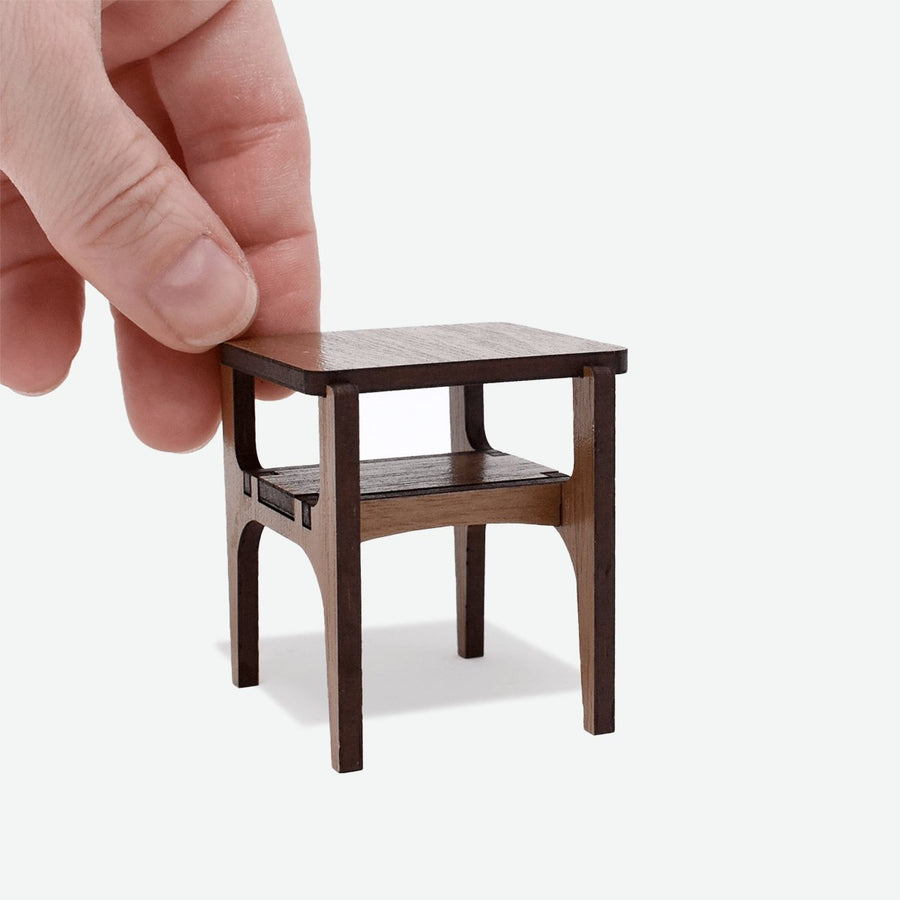 1:12 Scale Mini Mid-Century Modern Side Table (Walnut) - Mini Materials