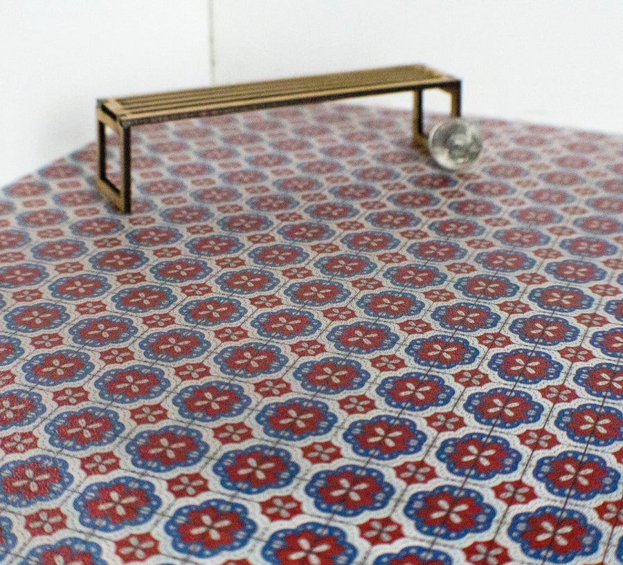 Retro Red and Blue Floral Miniature Flooring Sheet - Mini Materials