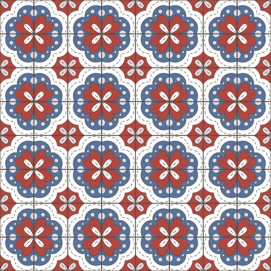 Retro Red and Blue Floral Miniature Flooring Sheet - Mini Materials