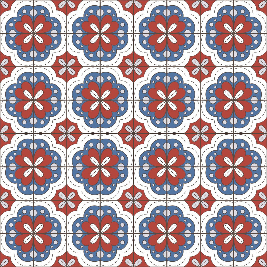 Retro Red and Blue Floral Miniature Flooring Sheet - Mini Materials
